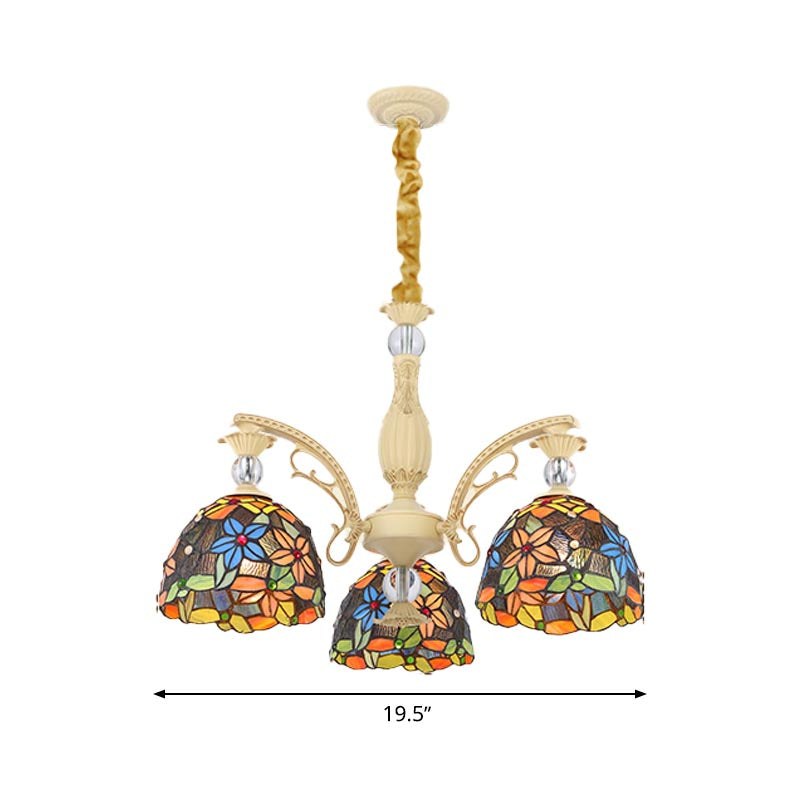 Mediterranean Floral Chandelier Lighting 6/9/11 Lights Stained Art Glass Pendant Light Kit in Orange Clearhalo 'Ceiling Lights' 'Chandeliers' 'Industrial' 'Middle Century Chandeliers' 'Tiffany Chandeliers' 'Tiffany close to ceiling' 'Tiffany' Lighting' 318429
