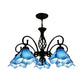 Petal Chandelier Lighting Fixture Tiffany Pink/Blue Glass 5/8 Lights Black Ceiling Pendant Light for Bedroom Clearhalo 'Ceiling Lights' 'Chandeliers' 'Industrial' 'Middle Century Chandeliers' 'Tiffany Chandeliers' 'Tiffany close to ceiling' 'Tiffany' Lighting' 318441