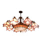 7/9 Lights Living Room Chandelier Lamp Baroque Black Pendant Light Fixture with Floral Pink/Yellow/Blue Glass Shade Clearhalo 'Ceiling Lights' 'Chandeliers' 'Industrial' 'Middle Century Chandeliers' 'Tiffany Chandeliers' 'Tiffany close to ceiling' 'Tiffany' Lighting' 318451