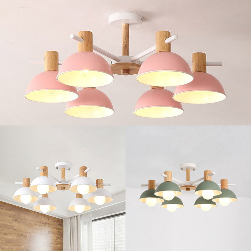 Macaroon Dome Hanging Pendant Fixture 6 Bulbs Metal Pendant Light Fixture for Living Room Clearhalo 'Ceiling Lights' 'Chandeliers' Lighting' options 31998