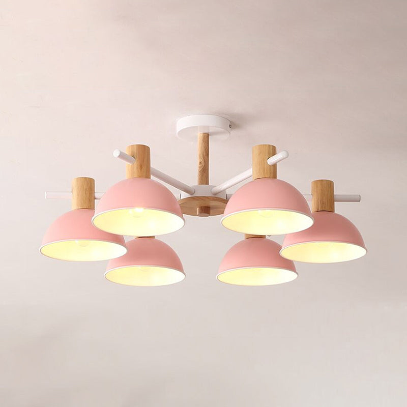 Macaroon Dome Hanging Pendant Fixture 6 Bulbs Metal Pendant Light Fixture for Living Room Pink Clearhalo 'Ceiling Lights' 'Chandeliers' Lighting' options 32003_0e8e1a7d-464b-4868-8703-1aa091f9d01d