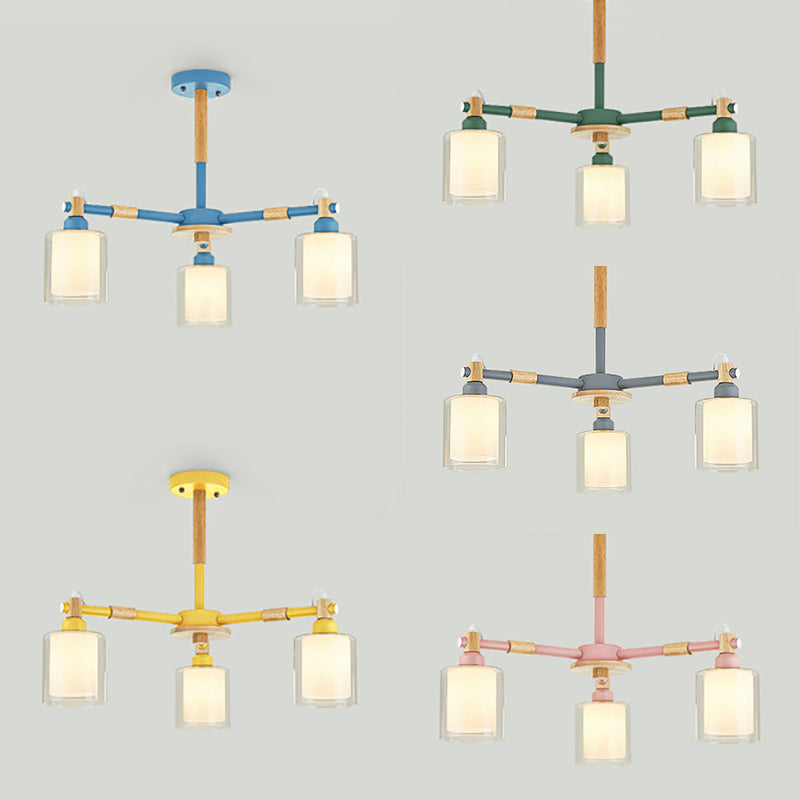 Living Room Cylinder Hanging Pendant Fixture Metal 3 Lights Modern Pendant Lighting Clearhalo 'Ceiling Lights' 'Chandeliers' 'Glass shade' 'Glass' Lighting' 32032