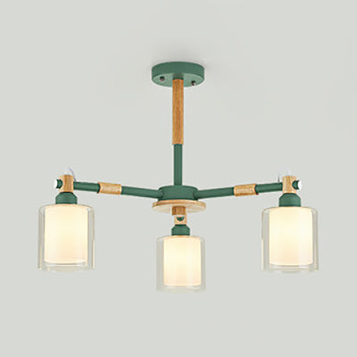 Living Room Cylinder Hanging Pendant Fixture Metal 3 Lights Modern Pendant Lighting Green Clearhalo 'Ceiling Lights' 'Chandeliers' 'Glass shade' 'Glass' Lighting' 32033