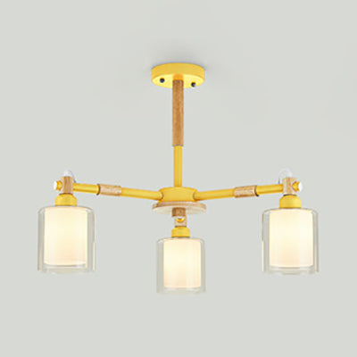 Living Room Cylinder Hanging Pendant Fixture Metal 3 Lights Modern Pendant Lighting Yellow Clearhalo 'Ceiling Lights' 'Chandeliers' 'Glass shade' 'Glass' Lighting' 32034