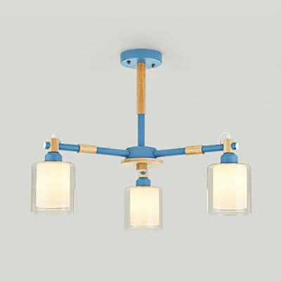 Living Room Cylinder Hanging Pendant Fixture Metal 3 Lights Modern Pendant Lighting Blue Clearhalo 'Ceiling Lights' 'Chandeliers' 'Glass shade' 'Glass' Lighting' 32035