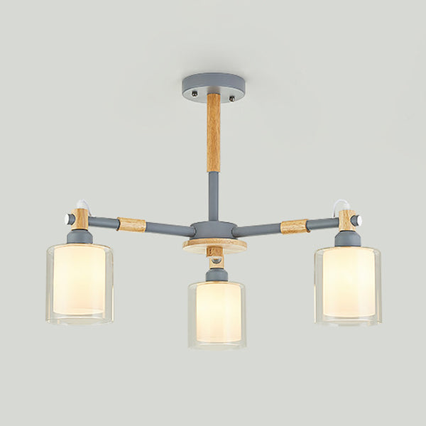 Living Room Cylinder Hanging Pendant Fixture Metal 3 Lights Modern Pendant Lighting Grey Clearhalo 'Ceiling Lights' 'Chandeliers' 'Glass shade' 'Glass' Lighting' 32038