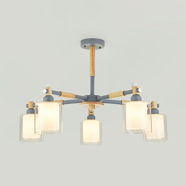 Simple Style Cylinder Hanging Pendant Fixture 5 Bulbs Metal and Bulbs Hanging Lights for Kid Bedroom Grey Clearhalo 'Ceiling Lights' 'Chandeliers' 'Glass shade' 'Glass' Lighting' 32040