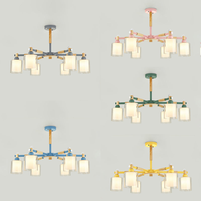 Nordic Pendant Light Fixture with Cylinder 6 Bulbs Glass Hanging Lamp for Bedroom Clearhalo 'Ceiling Lights' 'Chandeliers' 'Glass shade' 'Glass' Lighting' 32053