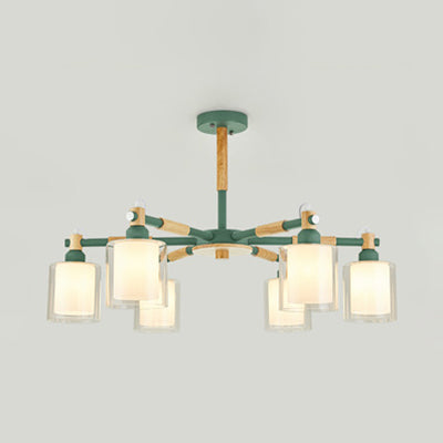 Nordic Pendant Light Fixture with Cylinder 6 Bulbs Glass Hanging Lamp for Bedroom Green Clearhalo 'Ceiling Lights' 'Chandeliers' 'Glass shade' 'Glass' Lighting' 32054