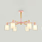 Nordic Pendant Light Fixture with Cylinder 6 Bulbs Glass Hanging Lamp for Bedroom Pink Clearhalo 'Ceiling Lights' 'Chandeliers' 'Glass shade' 'Glass' Lighting' 32055