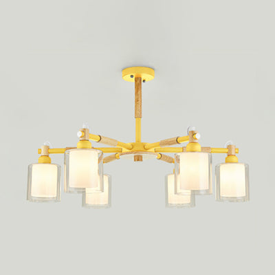 Nordic Pendant Light Fixture with Cylinder 6 Bulbs Glass Hanging Lamp for Bedroom Yellow Clearhalo 'Ceiling Lights' 'Chandeliers' 'Glass shade' 'Glass' Lighting' 32056
