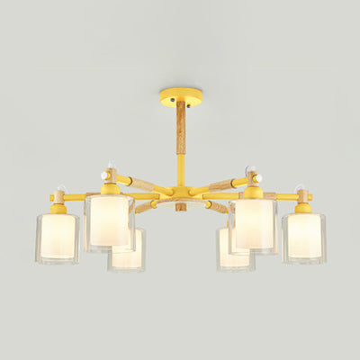 Nordic Pendant Light Fixture with Cylinder 6 Bulbs Glass Hanging Lamp for Bedroom Yellow Clearhalo 'Ceiling Lights' 'Chandeliers' 'Glass shade' 'Glass' Lighting' 32056