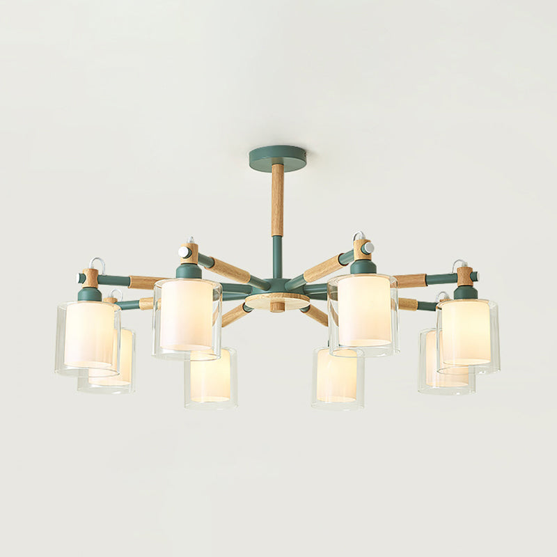 Living Room Cylinder Hanging Lights 8 Lights Modern Style Pendant Light Fixture Green Clearhalo 'Ceiling Lights' 'Chandeliers' 'Glass shade' 'Glass' Lighting' 32060