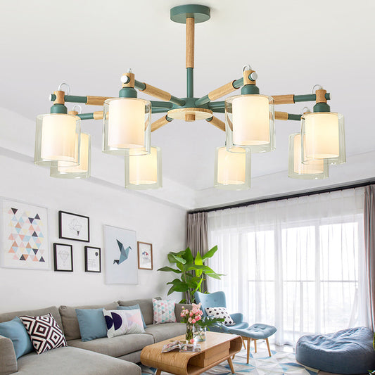 Living Room Cylinder Hanging Lights 8 Lights Modern Style Pendant Light Fixture Clearhalo 'Ceiling Lights' 'Chandeliers' 'Glass shade' 'Glass' Lighting' 32061