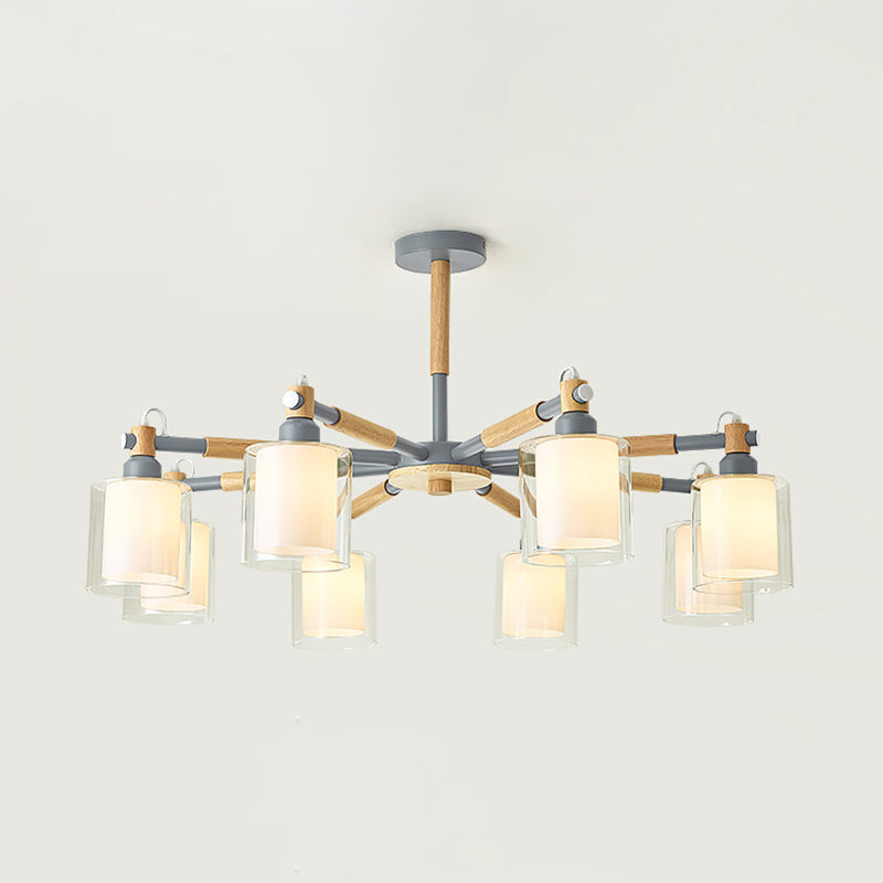 Living Room Cylinder Hanging Lights 8 Lights Modern Style Pendant Light Fixture Grey Clearhalo 'Ceiling Lights' 'Chandeliers' 'Glass shade' 'Glass' Lighting' 32063