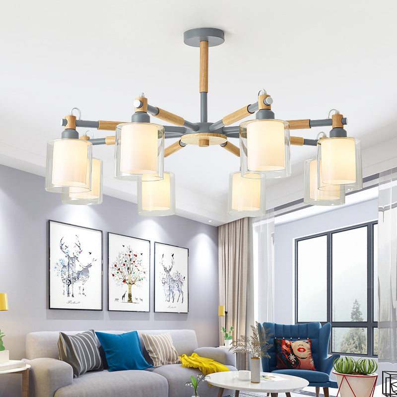 Living Room Cylinder Hanging Lights 8 Lights Modern Style Pendant Light Fixture Clearhalo 'Ceiling Lights' 'Chandeliers' 'Glass shade' 'Glass' Lighting' 32064