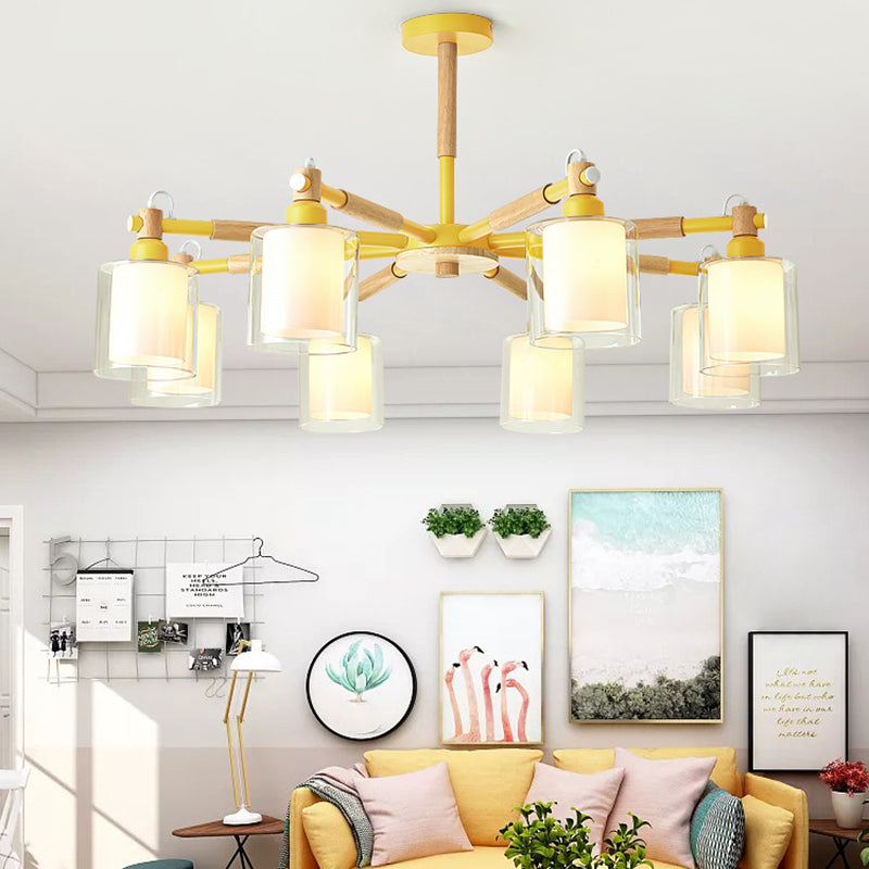 Living Room Cylinder Hanging Lights 8 Lights Modern Style Pendant Light Fixture Clearhalo 'Ceiling Lights' 'Chandeliers' 'Glass shade' 'Glass' Lighting' 32066