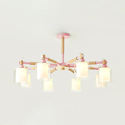 Living Room Cylinder Hanging Lights 8 Lights Modern Style Pendant Light Fixture Pink Clearhalo 'Ceiling Lights' 'Chandeliers' 'Glass shade' 'Glass' Lighting' 32067