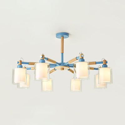 Living Room Cylinder Hanging Lights 8 Lights Modern Style Pendant Light Fixture Blue Clearhalo 'Ceiling Lights' 'Chandeliers' 'Glass shade' 'Glass' Lighting' 32069