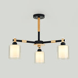 Glass and Wood Cylinder Pendant Light Fixture 3 Bulbs Designer Hanging Ceiling Lamp for Bedroom Black Clearhalo 'Ceiling Lights' 'Chandeliers' 'Glass shade' 'Glass' Lighting' 32071