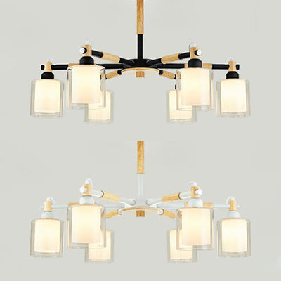 Bedroom Cylinder Hanging Lamp Glass 6 Lights Chic Modern Hanging Pendant Fixture Clearhalo 'Ceiling Lights' 'Chandeliers' 'Glass shade' 'Glass' 'Island Lights' Lighting' 32076
