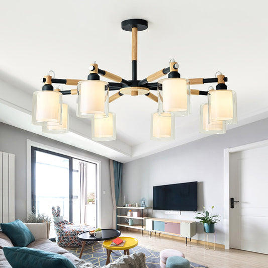 Glass Circular Column Hanging Lights 6 Lights Nordic Pendant Light Fixture for Living Room Clearhalo 'Ceiling Lights' 'Chandeliers' 'Glass shade' 'Glass' 'Pendant Lights' Lighting' 32086