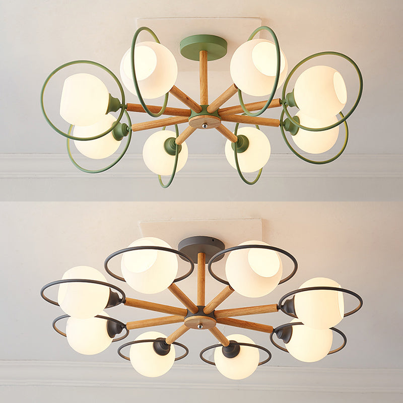 Dining Room Circle Hanging Lights Iron 8 Lights Modern in Green Hanging Pendant Fixture Clearhalo 'Ceiling Lights' 'Chandeliers' Lighting' options 32156