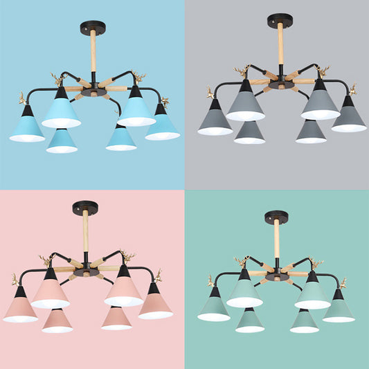 Macaroon Horn Shape Pendant Light Fixture Metal Hanging Lamp Fixture for Bedroom Clearhalo 'Ceiling Lights' 'Chandeliers' Lighting' options 32243