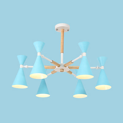 Scandinavian 6 Lights Hanging Lights Horn Shade Metal Hanging Chandelier for Kid Bedroom Blue Clearhalo 'Ceiling Lights' 'Chandeliers' Lighting' options 32277_52b9fb92-7347-4303-899b-db82fd7ff5bd