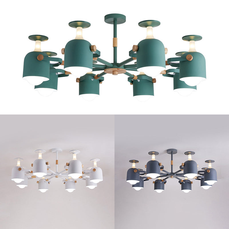 Cup Shape Bedroom Hanging Lamp Metal 8 Lights Modern Macaron Chandelier Clearhalo 'Ceiling Lights' 'Chandeliers' Lighting' options 32339