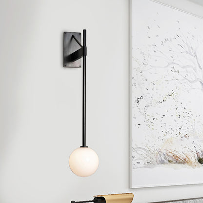 Round Sconce Modern Milk Glass 1 Bulb Black Wall Mount Light Fixture with Metal Pencil Arm Black Clearhalo 'Cast Iron' 'Glass' 'Industrial' 'Modern wall lights' 'Modern' 'Tiffany' 'Traditional wall lights' 'Wall Lamps & Sconces' 'Wall Lights' Lighting' 323669