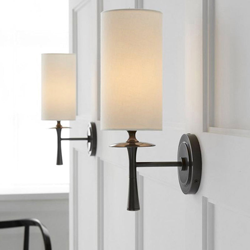 Modern 1 Head Wall Lighting Black Cylindrical Sconce Light Fixture with White Glass Shade Black Clearhalo 'Cast Iron' 'Glass' 'Industrial' 'Modern wall lights' 'Modern' 'Tiffany' 'Traditional wall lights' 'Wall Lamps & Sconces' 'Wall Lights' Lighting' 324125