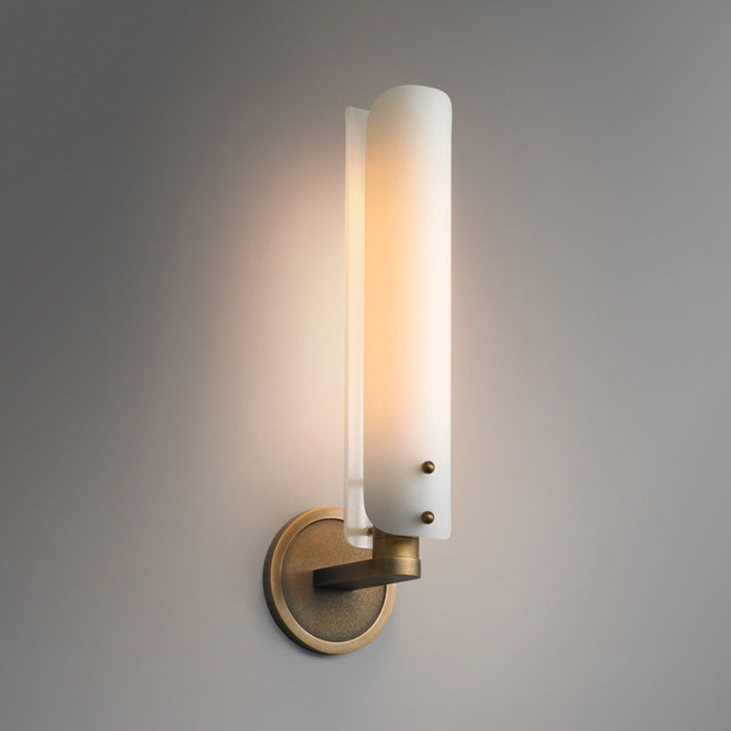 1 Head Bedroom Wall Lamp Modernism Brass Sconce Light Fixture with Tube Opal Glass Shade Clearhalo 'Cast Iron' 'Glass' 'Industrial' 'Modern wall lights' 'Modern' 'Tiffany' 'Traditional wall lights' 'Wall Lamps & Sconces' 'Wall Lights' Lighting' 324132