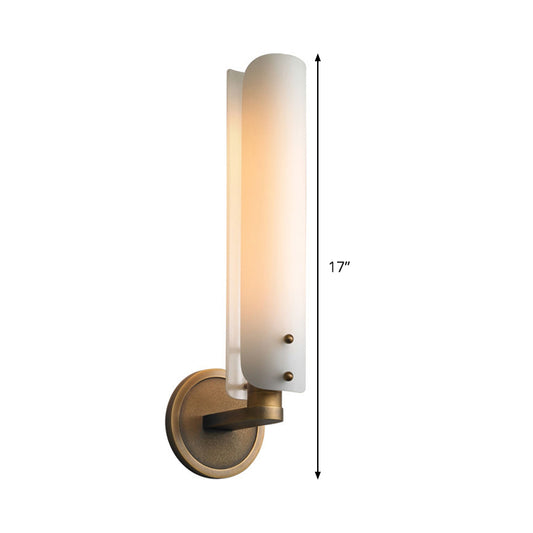 1 Head Bedroom Wall Lamp Modernism Brass Sconce Light Fixture with Tube Opal Glass Shade Clearhalo 'Cast Iron' 'Glass' 'Industrial' 'Modern wall lights' 'Modern' 'Tiffany' 'Traditional wall lights' 'Wall Lamps & Sconces' 'Wall Lights' Lighting' 324134
