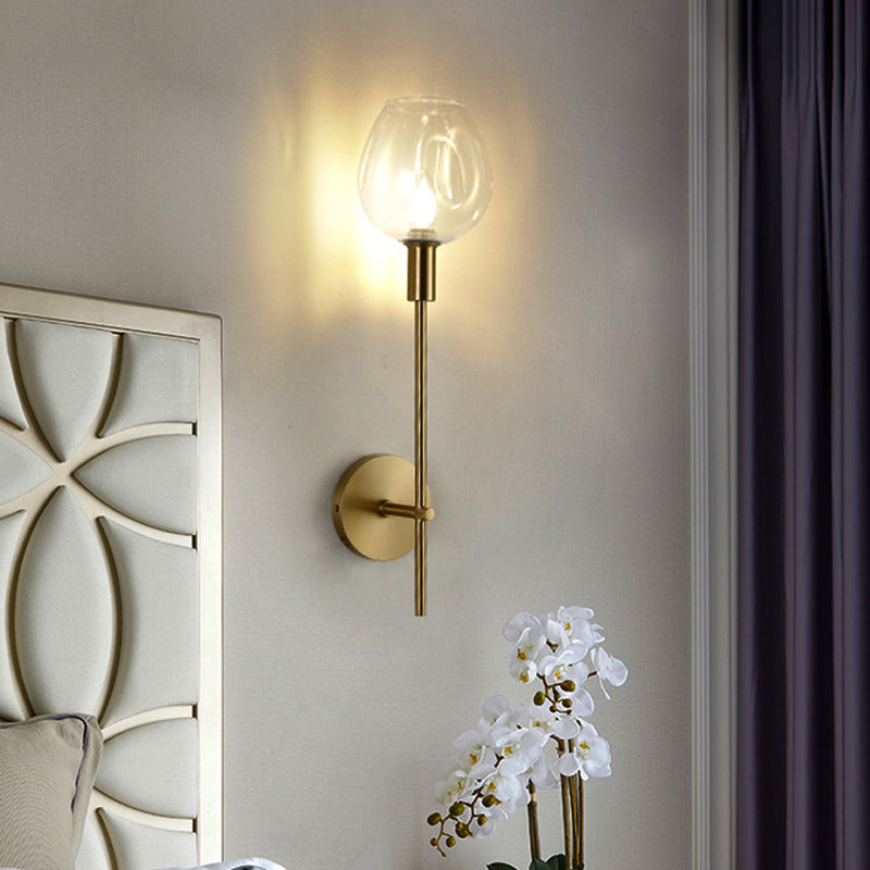 Clear Glass Cup Sconce Light Modern 1 Head Wall Mounted Lamp in Gold with Metal Pencil Arm - Clearhalo - 'Cast Iron' - 'Glass' - 'Industrial' - 'Modern wall lights' - 'Modern' - 'Tiffany' - 'Traditional wall lights' - 'Wall Lamps & Sconces' - 'Wall Lights' - Lighting' - 324166
