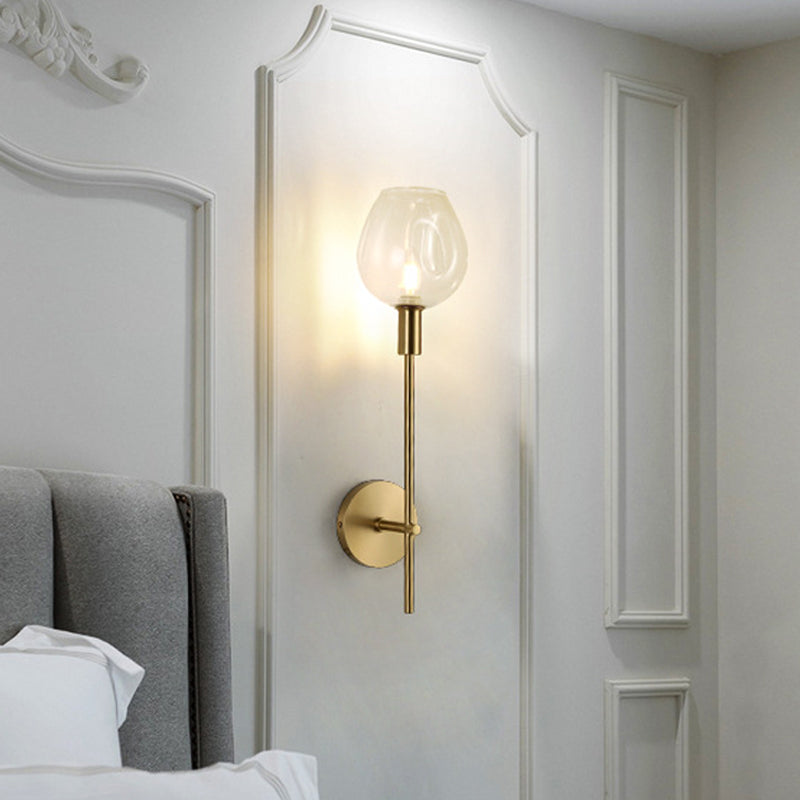 Clear Glass Cup Sconce Light Modern 1 Head Wall Mounted Lamp in Gold with Metal Pencil Arm - Clearhalo - 'Cast Iron' - 'Glass' - 'Industrial' - 'Modern wall lights' - 'Modern' - 'Tiffany' - 'Traditional wall lights' - 'Wall Lamps & Sconces' - 'Wall Lights' - Lighting' - 324167