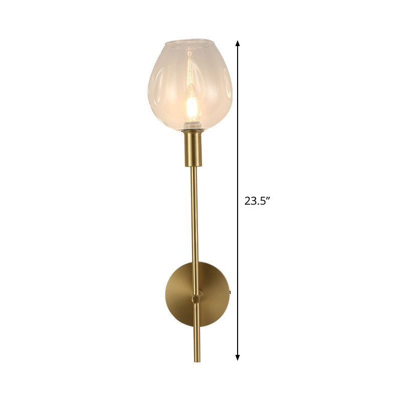 Clear Glass Cup Sconce Light Modern 1 Head Wall Mounted Lamp in Gold with Metal Pencil Arm - Clearhalo - 'Cast Iron' - 'Glass' - 'Industrial' - 'Modern wall lights' - 'Modern' - 'Tiffany' - 'Traditional wall lights' - 'Wall Lamps & Sconces' - 'Wall Lights' - Lighting' - 324169