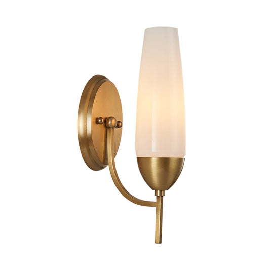 Contemporary 1 Bulb Wall Lamp Brass Conical Sconce Light Fixture with Milky Glass Shade Clearhalo 'Cast Iron' 'Glass' 'Industrial' 'Modern wall lights' 'Modern' 'Tiffany' 'Traditional wall lights' 'Wall Lamps & Sconces' 'Wall Lights' Lighting' 324178