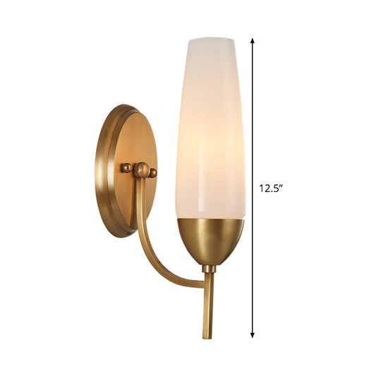 Contemporary 1 Bulb Wall Lamp Brass Conical Sconce Light Fixture with Milky Glass Shade Clearhalo 'Cast Iron' 'Glass' 'Industrial' 'Modern wall lights' 'Modern' 'Tiffany' 'Traditional wall lights' 'Wall Lamps & Sconces' 'Wall Lights' Lighting' 324179