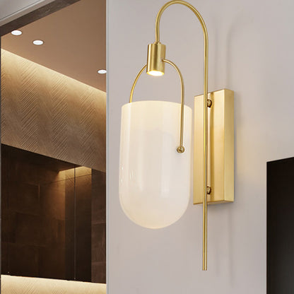 Pill Capsule Sconce Light Modernism Milky Glass 1 Bulb Wall Mounted Lighting in Brass Brass Clearhalo 'Cast Iron' 'Glass' 'Industrial' 'Modern wall lights' 'Modern' 'Tiffany' 'Traditional wall lights' 'Wall Lamps & Sconces' 'Wall Lights' Lighting' 324185