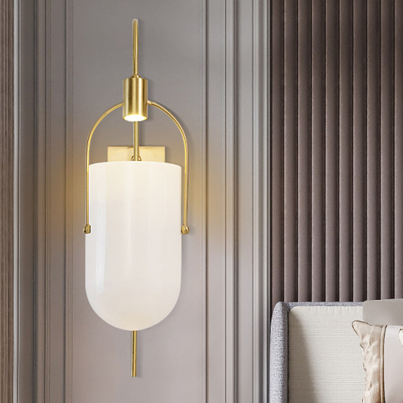 Pill Capsule Sconce Light Modernism Milky Glass 1 Bulb Wall Mounted Lighting in Brass Clearhalo 'Cast Iron' 'Glass' 'Industrial' 'Modern wall lights' 'Modern' 'Tiffany' 'Traditional wall lights' 'Wall Lamps & Sconces' 'Wall Lights' Lighting' 324186