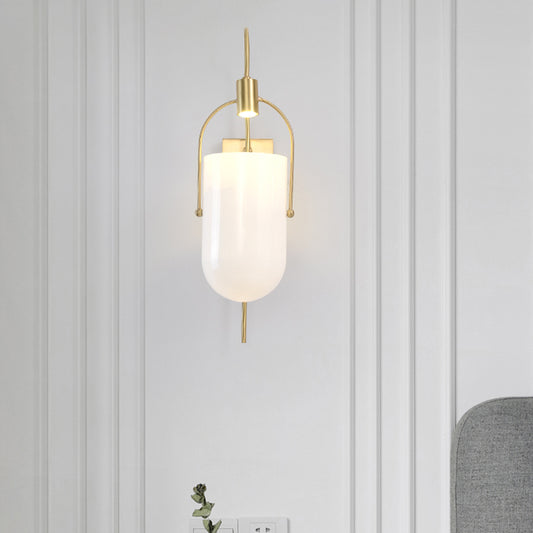 Pill Capsule Sconce Light Modernism Milky Glass 1 Bulb Wall Mounted Lighting in Brass Clearhalo 'Cast Iron' 'Glass' 'Industrial' 'Modern wall lights' 'Modern' 'Tiffany' 'Traditional wall lights' 'Wall Lamps & Sconces' 'Wall Lights' Lighting' 324187