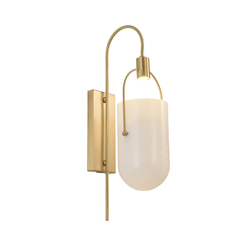 Pill Capsule Sconce Light Modernism Milky Glass 1 Bulb Wall Mounted Lighting in Brass Clearhalo 'Cast Iron' 'Glass' 'Industrial' 'Modern wall lights' 'Modern' 'Tiffany' 'Traditional wall lights' 'Wall Lamps & Sconces' 'Wall Lights' Lighting' 324188