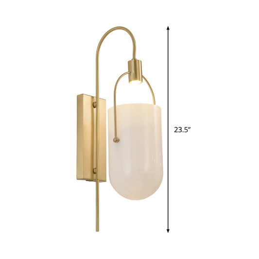 Pill Capsule Sconce Light Modernism Milky Glass 1 Bulb Wall Mounted Lighting in Brass Clearhalo 'Cast Iron' 'Glass' 'Industrial' 'Modern wall lights' 'Modern' 'Tiffany' 'Traditional wall lights' 'Wall Lamps & Sconces' 'Wall Lights' Lighting' 324189