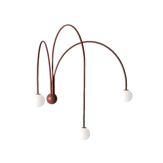 3 Heads Curved Arm Sconce Light Minimalist Metal Wall Mounted Lighting in Red for Bedside Clearhalo 'Cast Iron' 'Glass' 'Industrial' 'Modern wall lights' 'Modern' 'Tiffany' 'Traditional wall lights' 'Wall Lamps & Sconces' 'Wall Lights' Lighting' 324203