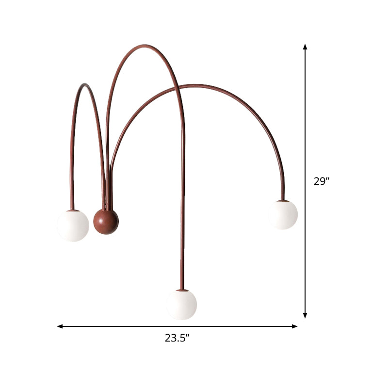 3 Heads Curved Arm Sconce Light Minimalist Metal Wall Mounted Lighting in Red for Bedside Clearhalo 'Cast Iron' 'Glass' 'Industrial' 'Modern wall lights' 'Modern' 'Tiffany' 'Traditional wall lights' 'Wall Lamps & Sconces' 'Wall Lights' Lighting' 324204