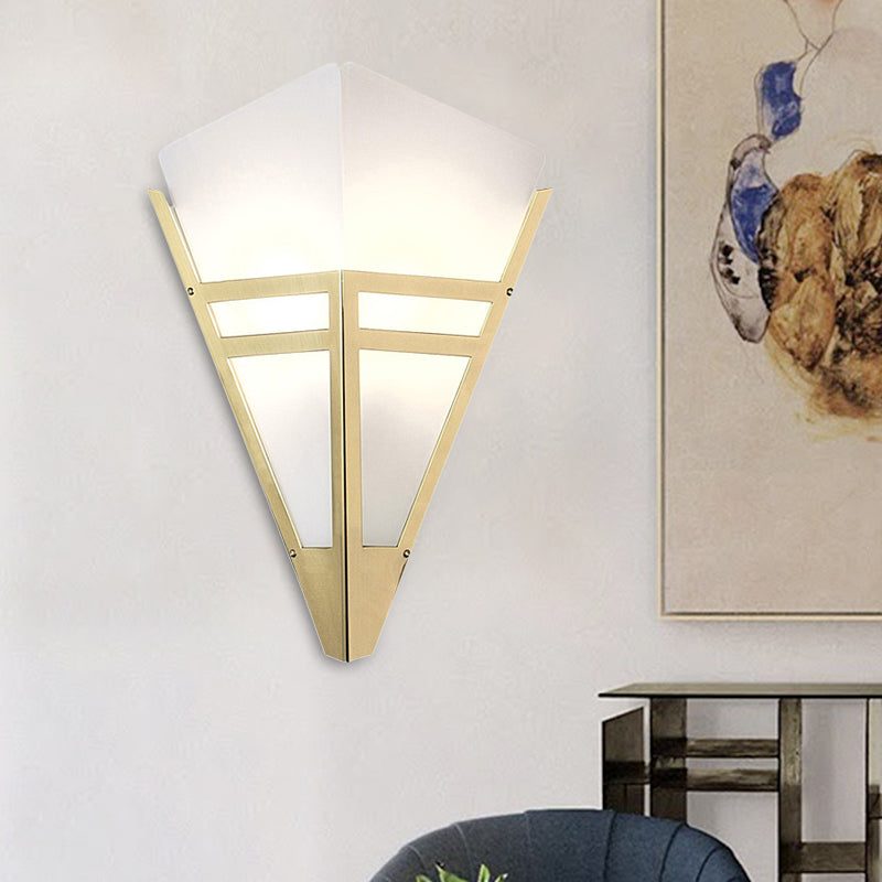 Tapered Wall Lighting Contemporary White Acrylic 1 Bulb Sconce Light Fixture in Gold Clearhalo 'Cast Iron' 'Glass' 'Industrial' 'Modern wall lights' 'Modern' 'Tiffany' 'Traditional wall lights' 'Wall Lamps & Sconces' 'Wall Lights' Lighting' 324216