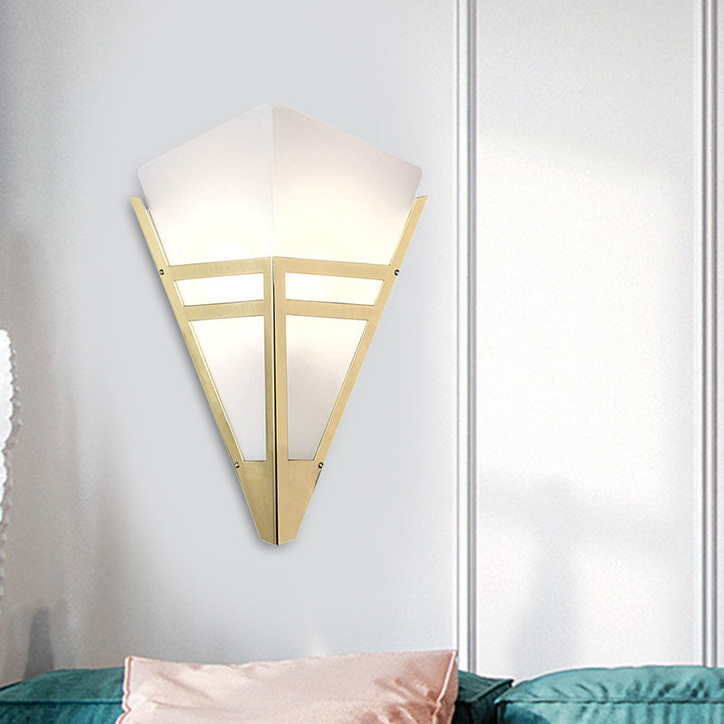 Tapered Wall Lighting Contemporary White Acrylic 1 Bulb Sconce Light Fixture in Gold Clearhalo 'Cast Iron' 'Glass' 'Industrial' 'Modern wall lights' 'Modern' 'Tiffany' 'Traditional wall lights' 'Wall Lamps & Sconces' 'Wall Lights' Lighting' 324217