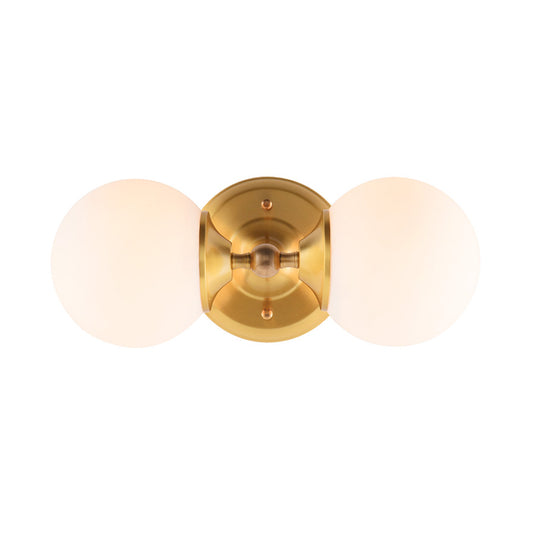 Spherical Sconce Contemporary Milky Glass 2 Heads Wall Mount Light Fixture in Brass Clearhalo 'Cast Iron' 'Glass' 'Industrial' 'Modern wall lights' 'Modern' 'Tiffany' 'Traditional wall lights' 'Wall Lamps & Sconces' 'Wall Lights' Lighting' 324228