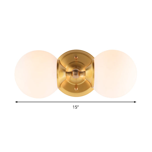 Spherical Sconce Contemporary Milky Glass 2 Heads Wall Mount Light Fixture in Brass Clearhalo 'Cast Iron' 'Glass' 'Industrial' 'Modern wall lights' 'Modern' 'Tiffany' 'Traditional wall lights' 'Wall Lamps & Sconces' 'Wall Lights' Lighting' 324229